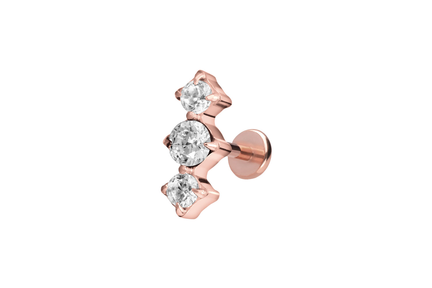 Titan Labret Piercing mit Push Fit 3 EINGEFASSTE KRISTALLE